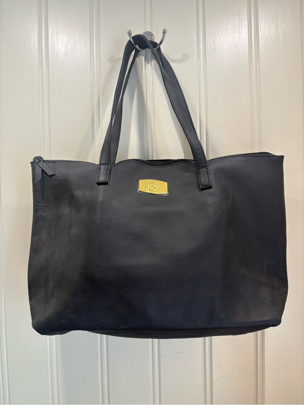 Joy Mangano Black Tote with Gold Logo Plaque